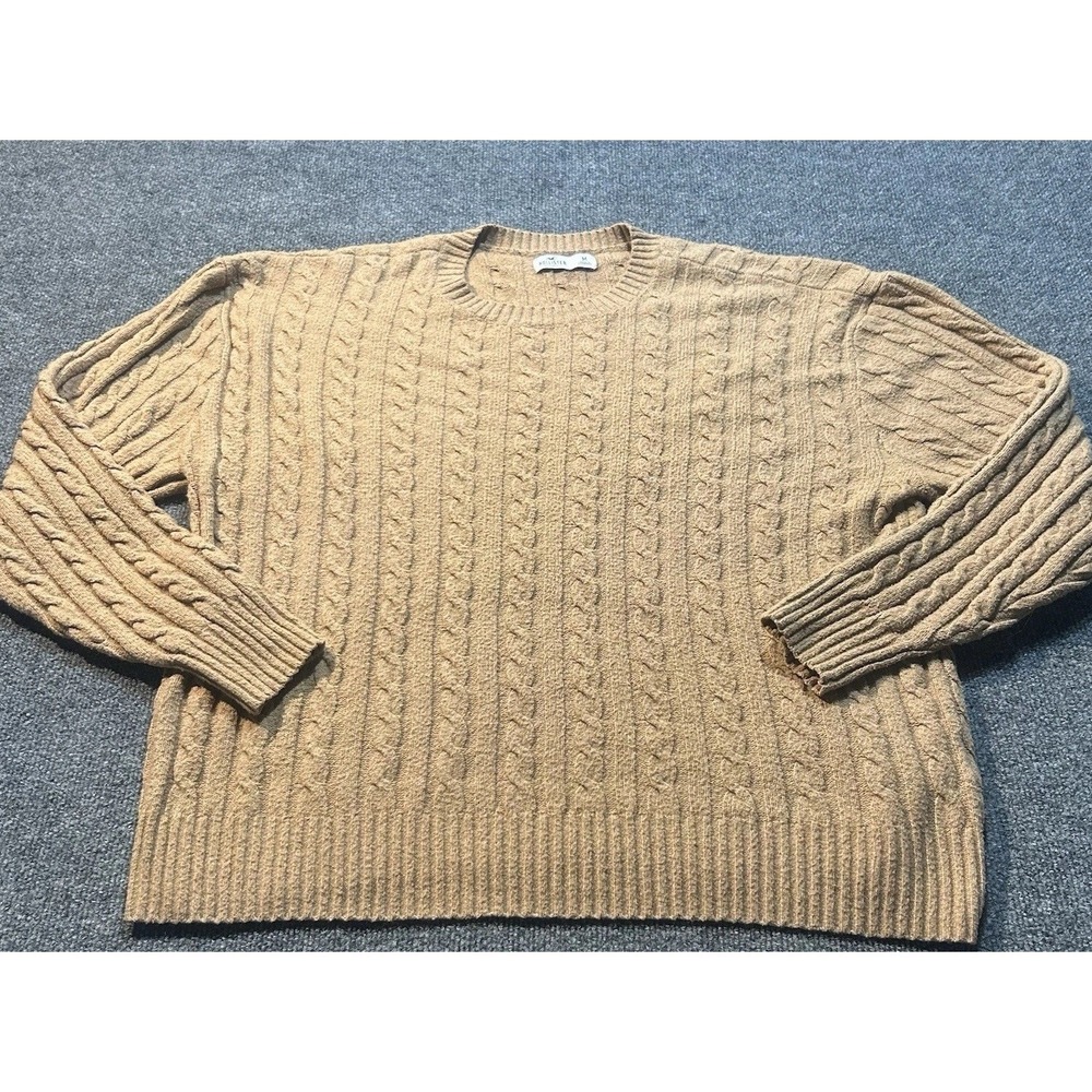 Hollister Cable Knit Sweater Brown Crew Neck Long Sleeve Women Size M